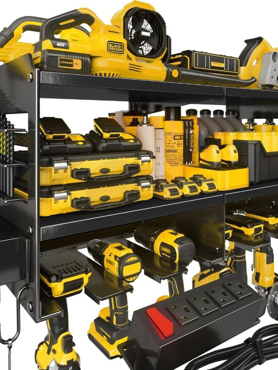 Other - Power Tool Organizer Wall Mount with Charging Station, 3 Layer Heavy Duty Metal